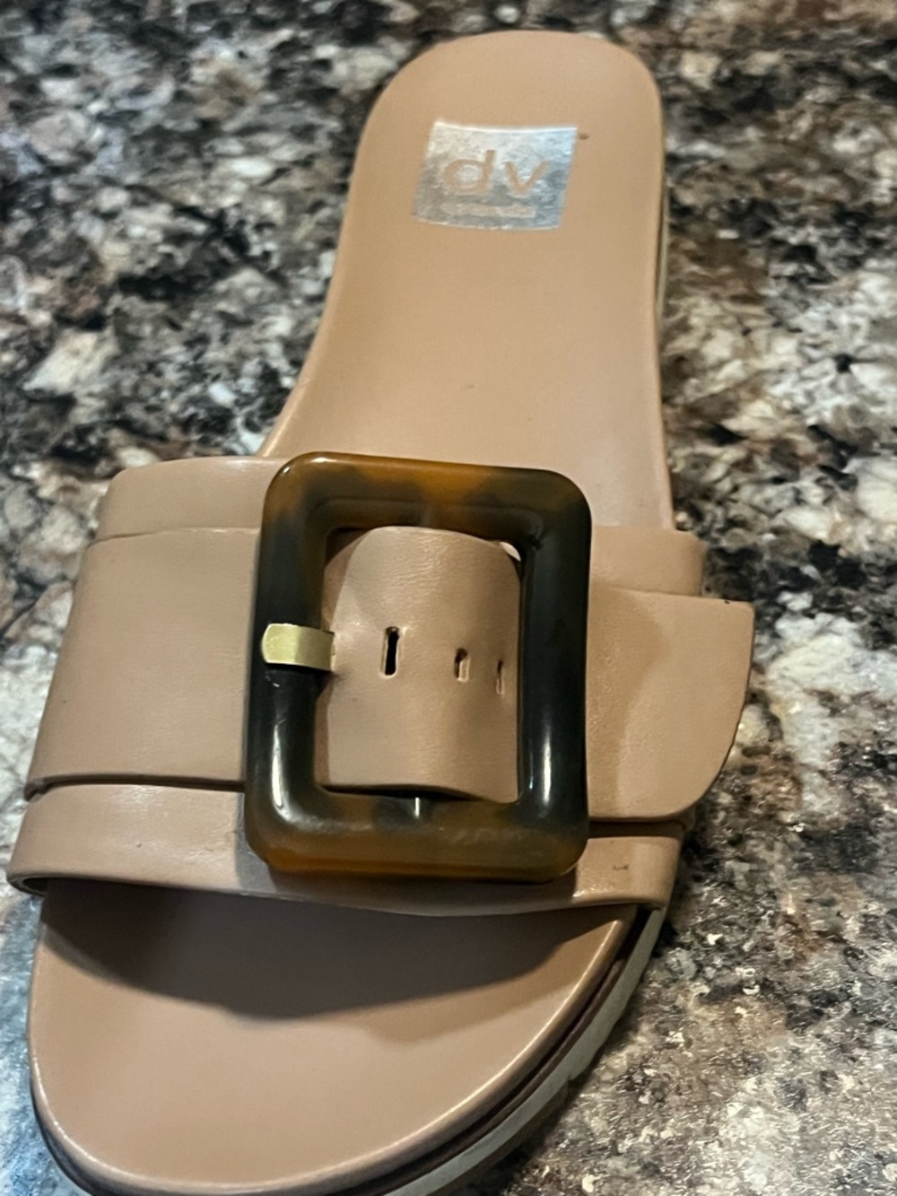 DV by Dolce Vita Beige Slide Sandals with Tortoiseshell Buckle
